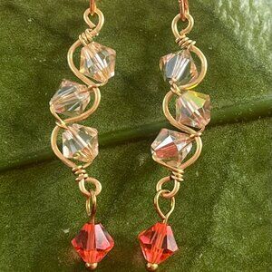 Swarovski Crystal Dangle Earrings | Elegant Champagne and Melon Color Combo